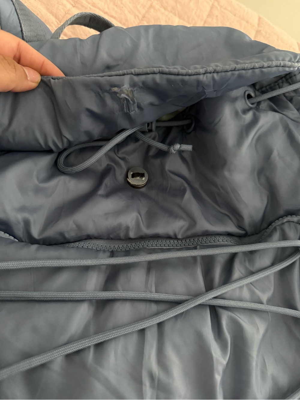 Blue Quilted Nylon Drawstring Backpack - Picture 5 of 5